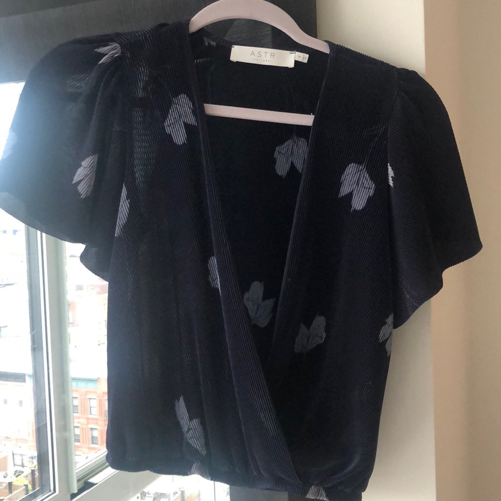 Astr navy short sleeve blouse